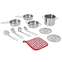 Teamson Kids - Little Chef Frankfurt Kitchen Pretend Play Stainless Steel Cooking Utensils Accessories Set Toys with Cookware Pots and Pans for Kids Boys Toddler and Girls - 11 pcs