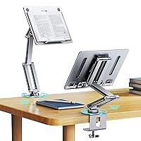 OATSBASF Book Stand with Clamp, Rotatable 360 Degrees, Bed Goose Neck Stand, Aluminum Alloy, Height Adjustable, Desktop Reading Mount Holder with Sturdy Page Clips for Cookbooks, Recipes, Textbooks