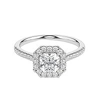 Riya Gems 3 CT Asscher Moissanite Engagement Ring Wedding Eternity Band Vintage Solitaire Halo Setting Silver Jewelry Anniversary Promise Vintage Ring Gift