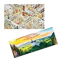 Two Plastic Jigsaw Puzzles Bundle - 4000 Piece - Smart - The Office and Pintoo Panoramic Jigsaw Puzzles 4000 Piece - Sunset of Neuschwanstein Castle, Germany [H1777+H2318]
