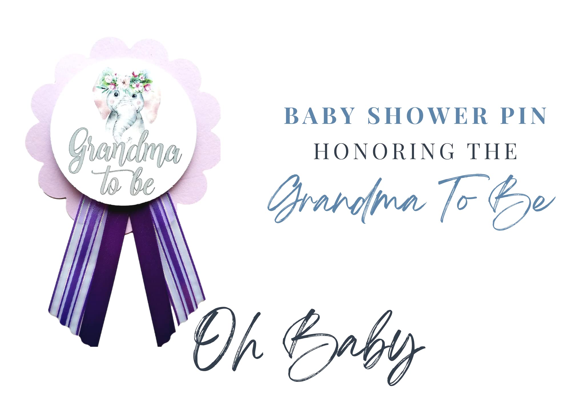 Grandma to Be Baby Shower Pin for nona to wear, Elephant Purple, It's a Girl Baby Sprinkle