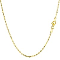 Jewelry Affairs 14k Yellow Solid Gold Diamond Cut Rope Chain Necklace, 1.5mm