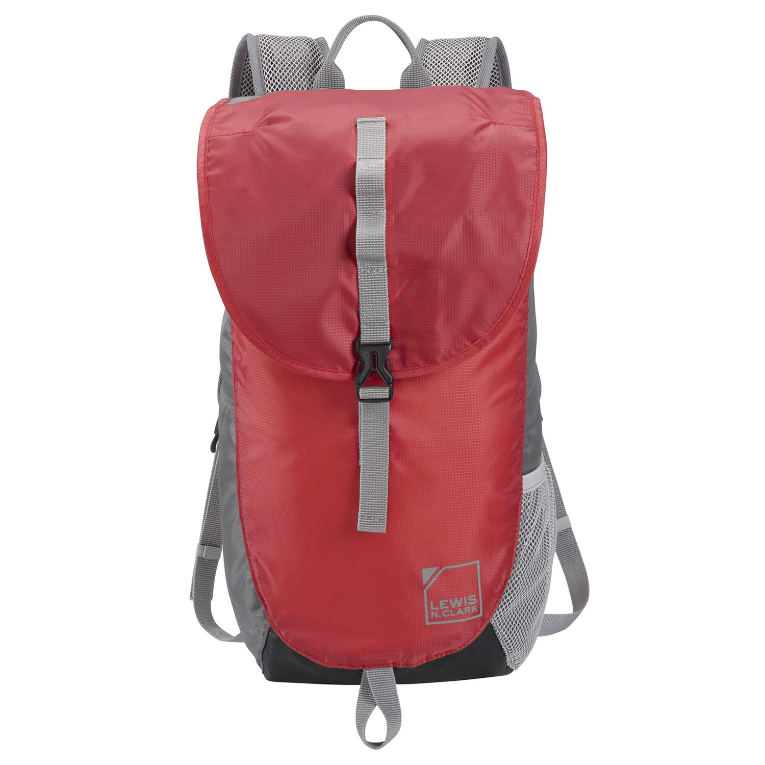 Lewis N. Clark Lightweight Packable Backpack Bag w/RFID Pocket, Red/Gray, 18 inch