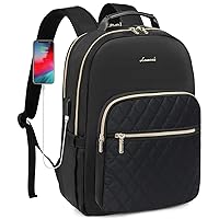 LOVEVOOK Laptop Backpack Purse for Women, Work Business Travel Computer Bags with 15.6 Inch Laptop Compartment, Teacher Nurse Backpack for Womens, Quilted Casual Daypack with USB Port, Black