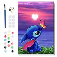 VINDIJA Paint by Numbers Kit for Adults Kids Beginner, Stitch Adults' Paint by Number Kits on Canvas Framed, Color by Numbers for Adults, Arts Crafts Kits for Girls Ages 8-12 Adults, 8x12in