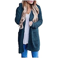 DASAYO Women's Winter Warm Fuzzy Plush Cardigan Coats Plus Size Pockets Sweater Overcoat Classic-Fit Sherpa Fuzzy Outwear