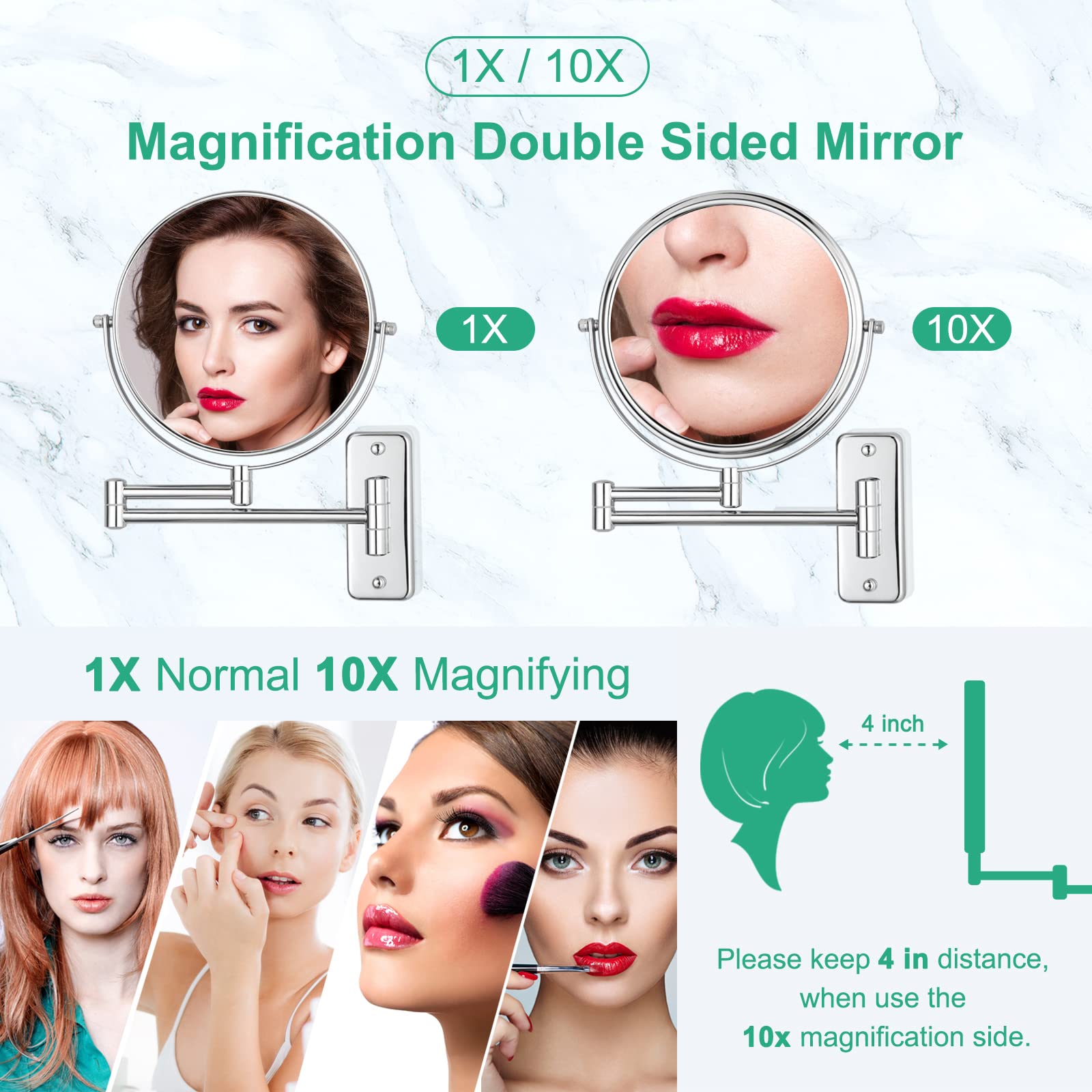 DECLUTTR 8 Inch Wall Mounted Magnifying Mirror with 10x Magnification, Double Sided Vanity Makeup Mirror for Bathroom, Chrome Finished