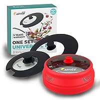 Universal Lids and Microwave Splatter Cover Bundle - Includes 2 Packs of Universal Lid for Pots and Pans, Frying Pan Covers in Black & Black, and a Microwave Splatter Cover in Red
