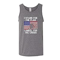 I Stand for The Flag Shirt, I Kneel for The Cross Graphic American Pride Honor Patriotic Logo Mens Tank Top