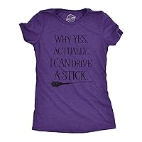 Womens Why Yes I Can Drive A Stick Funny Halloween Witch Sarcastic Cute T Shirt
