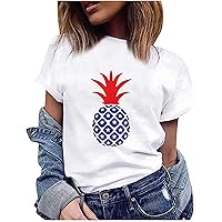 Short Sleeve Tee for Women Summer 4th of July Star Graphic Shirts Crew Neck Paw Print Classic Fit Loose Trendy Blouse
