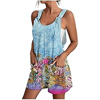 Women's Boho Rompers 2024 Summer Crewneck Casual Sleeveless One Piece Jumpsuit Fashion Outfits Clothes with Pockets