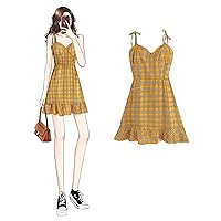 Women's Summer Mini Tank Dress Flowy Pleated Spaghetti Strap Dress Short Skate Cocktail Mini Tank Dress