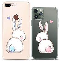 Matching Couple Cases Compatible for iPhone 15 14 13 12 11 Pro Max Mini Xs 6s 8 Plus 7 Xr 10 SE 5 Bunny White Anniversary Lovely Silicone Pair Cover Girlfriend BFF Clear Kawai Cute Mate Love