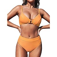 CUPSHE Women's High Waisted Bikini Sets Square Ring Back Hook Swimsuit