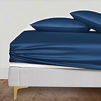 LINENWALAS Tencel Lyocell Only Fitted Sheet with Secure Elastic Deep Pocket - Softest Coolest Eucalyptus Bedding Perfect for Skincare (Queen, Navy Blue)