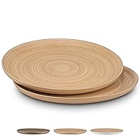Bamboo Wooden Serving Trays Small 12 Inches - Set of 2 Round Charcuterie Boards or Ottoman Coffee Table Tray, Handcrafted Wood Plates for Kitchen and Home Decor, Great as Platters or Serving Dishes