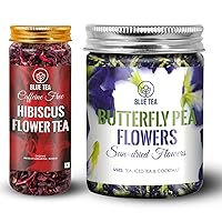 Hibiscus Flower (1.76 Oz) + Butterfly Pea Flower (1.76 Oz) || FARM PACKED || Freshest Herbal Tea - Gluten Free - Non-GMO - Recycled Food Grade Pet Jar |