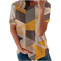 Women's Crew Neck T Shirts Short Sleeve Round Neck Western Tunic Tops Aztec Printed Blouses Loose Casual Basic Summer Tees