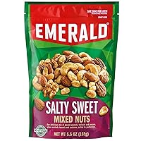 Emerald Nuts, Salty Sweet Mixed Nuts, Features Kettle Glazed Peanuts, Almonds, Cashews, Kettle Glazed Walnuts, Kettle Glazed Pecans, 5.5 Oz, Resealable Bag, (Pack of 4)
