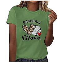 Baseball Mom T Shirts Women Baseball Leopard Love Heart Print Tee Tops Summer Casual Short Sleeve Crewneck Blouse