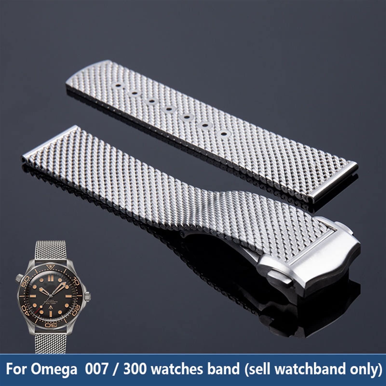 HAODEE Titanium Steel 20mm Chain Strap for Omega 007 Seamaster Diver 300 Watch Band Replace Milanese Stainless Bracelet