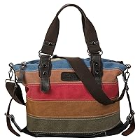 Goaste Women Canvas Shoulder Bag, Large Capacity Cross-Body Bag, Multi-Color Striped Hobo Handbag, Top Handle Tote Purse with Detachable Strap for Shopping, Working, Traveling, Vocation, Party,