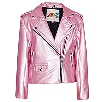 Girls Jackets Kids Designer Peach PU Faux Leather Jacket Zip up Biker Coats 5-13