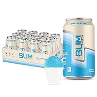 BUM Sugar-Free Energy Drink, Blue Snow Cone - Lightly Carbonated & No Artificial Colors, Natural Caffeine & Citicoline Cognizin for Energy & Focus, Brain Boost & Workout Sports Beverage - 12 oz, 12-Pack
