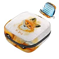 Cute Painted Fox Sanitary Napkin Storage Bag, Menstrual Cup Pouch Feminine Menstruation Period Pads Bag Tampons Holder for Girls Women Ladies