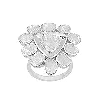 2.50 CTW Natural Diamond Polki Solitaire Cocktail Ring 925 Sterling Silver Platinum-Plated Slice Diamond Jewelry