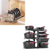 MUDEELA 8-Tier Heavy Duty Adjustable Pan Organizer Rack and Pull out Pot Organizers inside Cabinet Bundle