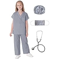 VORGYE Doctor Costume for Kids Scrubs Pants with Accessories Set Toddler Children Cosplay 3-15Year