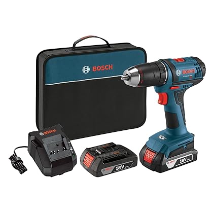 Bosch Power Tools Drill Driver Kit DDB181-02 - 18V Cordless Drill/Driver Tool Set with 2 Lithium Ion Batteries, 18 Volt Charger, & Soft Carry Contractor Bag