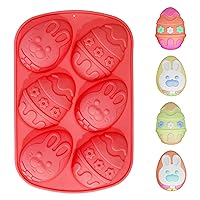 MOTZU Easter Egg Shape Silicone Mold, 6-Cavity Cake Baking Red Mould DIY Chocolate Shells Mold for Easter, Cooking Supplies for Cocoa Bombs, Breakable Egg, Candies, Soap, Pastry, Ice Cream, Dessert