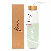 FEMEO® Glass Water Bottle for Women | Eco, Yoga & Gym Friendly, 18oz | 100% Leakproof, BPA-Free, Dishwasher Safe, Borosilicate Drinking Glass Bamboo Sports Cap Mint