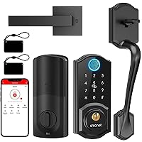 Smart Lock Front Door, SMONET Keyless Entry Door Lock with Handle, Smart Front Door Lock Set Fingerprint Smart Deadbolt Bluetooth Electronic Digital Keypad Lock,Auto Lock Work with Alexa,Black