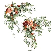 Ling's Moment 2PCS Artificial Floral Swags Centerpieces Wedding Flower Rose Garland Greenery Arrangements for Sweetheart/Head Table Decor Car Wall Window Garden Decor | Sunset Terracotta Orange