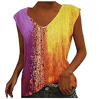 Plus Size Women Trendy Symmetry Color Block Tank Tops Summer Crewneck Sleeveless Casual Loose Fit Vacation T-Shirts