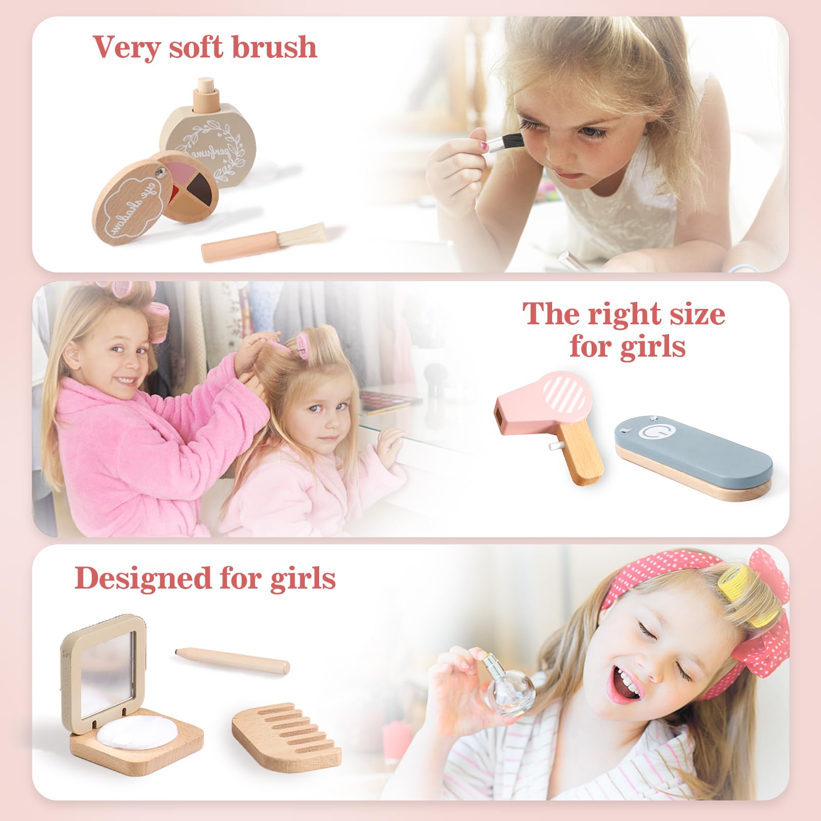 Wooden Makeup Toys for Girl, Girls Pretend Beauty Makeup Set Toys, Toddler Makeup Kit 3 4 5 6 Girls Gift Toys (Makeup Set-2)