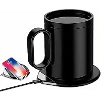 Coffee Mug Warmer,350ml Ceramic Cups,Both Smart Insulation and Mobile Phone Wireless Charging,18 Watt Induction Heater,131℉ Heat Preservation,Suitable for Office,Home and The Third Space.(black)