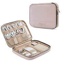 BAGSMART Electronic Organizer, Large Travel Cable Bag,Cord Organizer Bag,Electronics Accessories Cases for 7.9'' iPad Mini,iPhone,Cables,Chargers,USB,SD Card,Leather,Pink