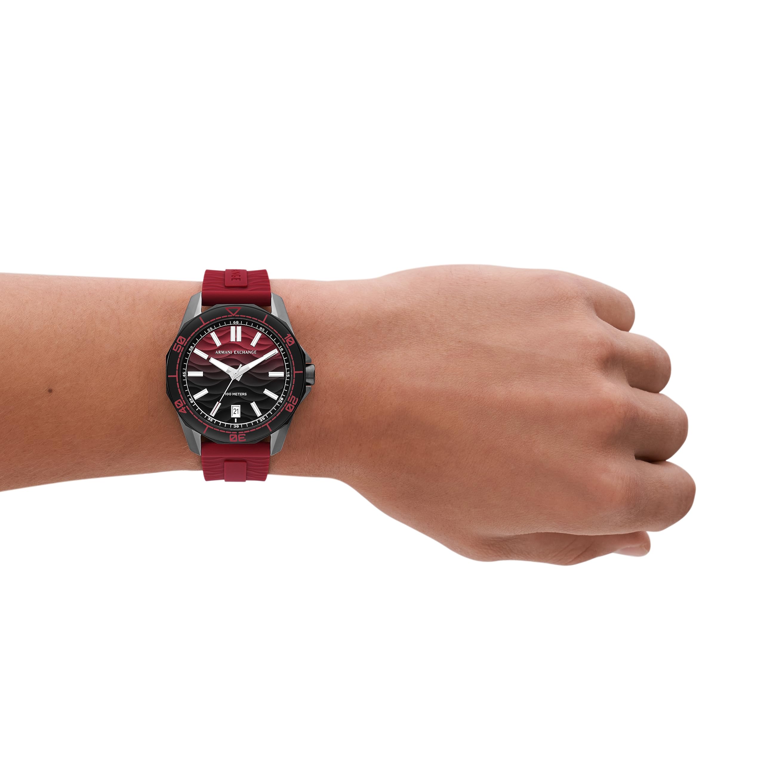 A|X ARMANI EXCHANGE Men's Three-Hand Date Red Silicone Band Watch (Model: AX1953)