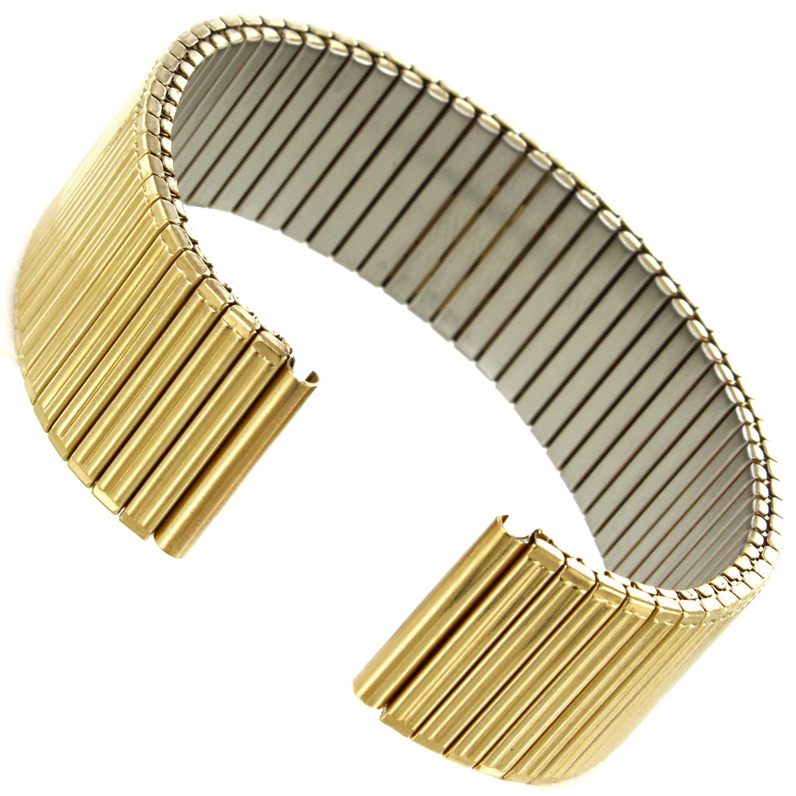 18mm Hirsch Stainless Steel Gold Tone Stripe Relief Expansion Watch Band 3140
