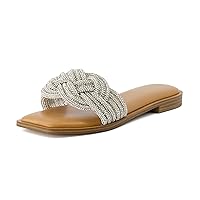CUSHIONAIRE Women's Fortuna braided rhinestone bling slide sandal +Memory Foam, Wide Widths Available