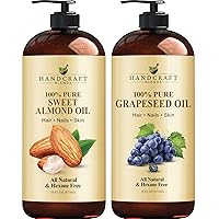 Sweet Almond Oil and Handcraft Grapeseed Oil – 100% Pure and Natural Oils – Premium Therapeutic Grade Carrier Oil for Aromatherapy, Massage, Moisturizing Skin and Hair – 16 fl. Oz