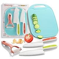 Baketivity Kid Safe Plastic Knives For Real Cooking With Cutting Board, Peeler For Kitchen - Knife Set With Blunt Tip, Dishwasher Safe, BPA Free Kids Knives For Cutting