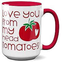 White Red Love You Coffee Mug Tomato Theme Lover Gift Cute Quote 15 oz Ceramic Cup