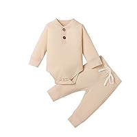 Newborn Baby Girl Boy Fall Clothes 3 6 12 18 24 Months Outfits Long Sleeve Knitted Cotton Romper & Pants Infant Winter Sets