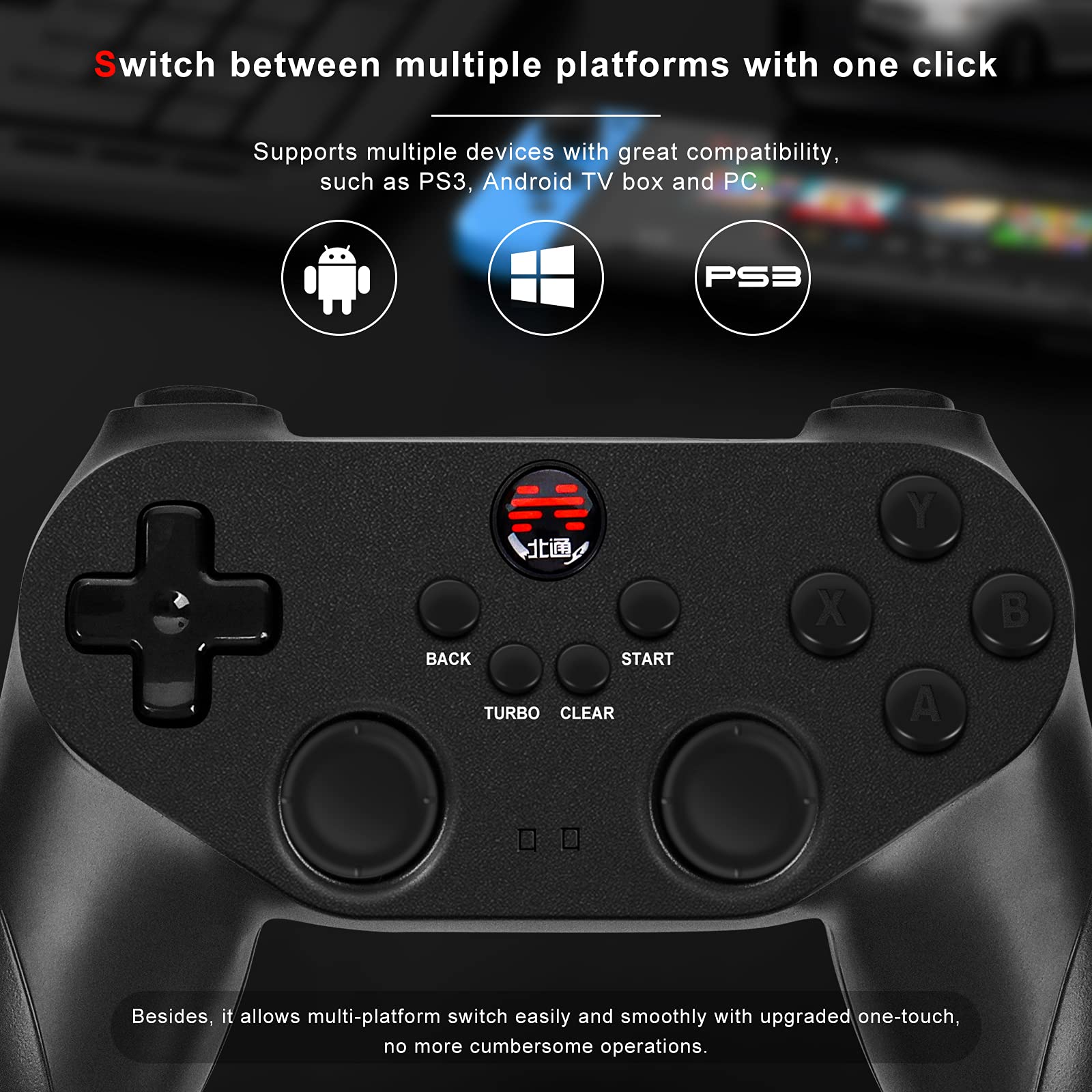 BEITONG Wireless Game Controller with Dual-Vibration Turbo Button Multi-platform PC Gaming Controller for PS3, TV, Windows 7, Switch,TV Box Compatible with Steam & Android Smart TV, Plug and Play